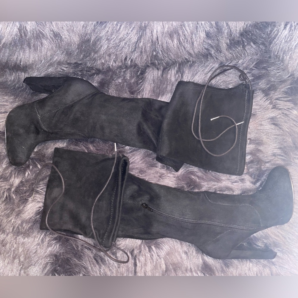 JustFab Philipa 4” Black Over-the-Knee Heeled Boots